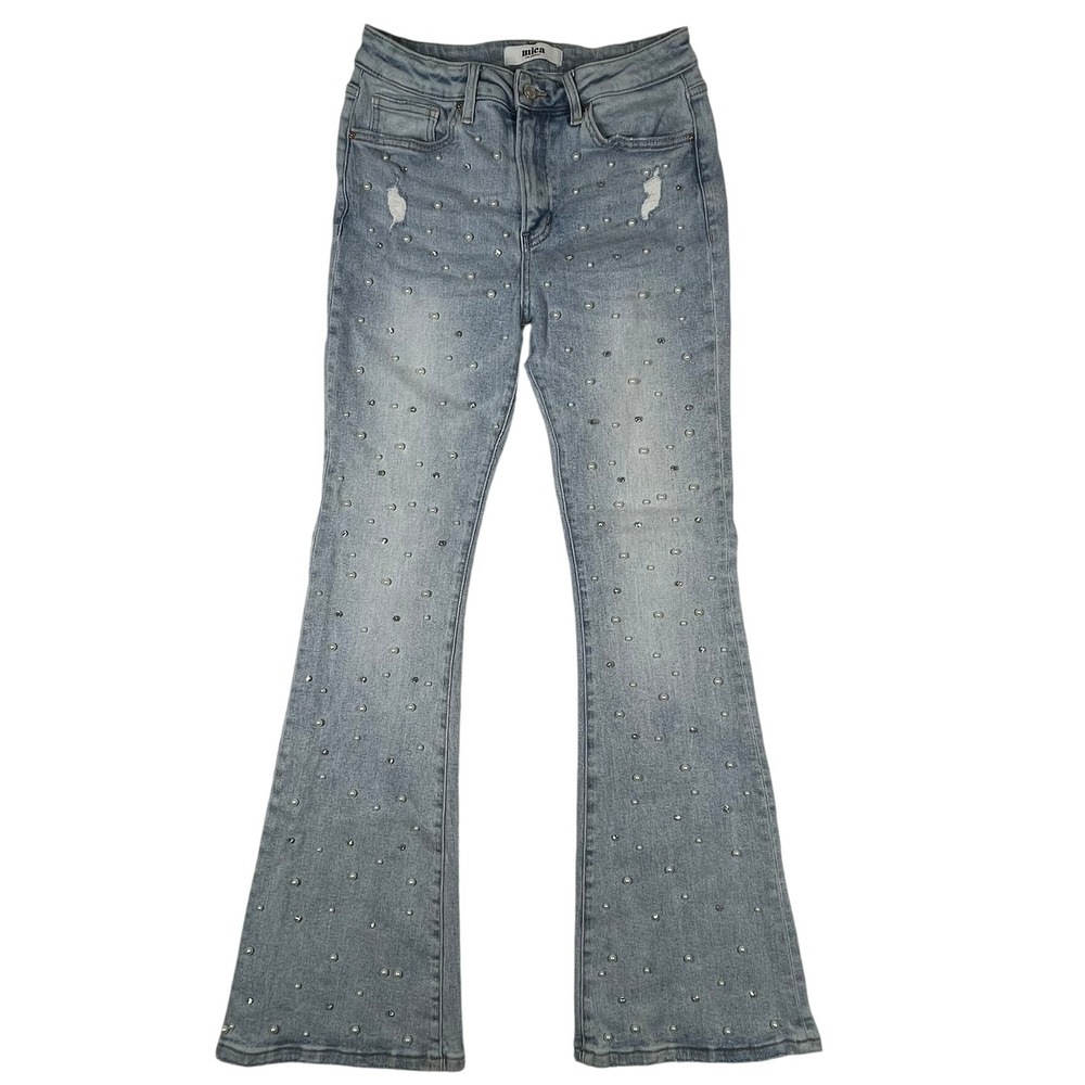 Mica Flare Jeans Women 28x32 Light Wash Pearl Rhinestone Embellished MDP-F3180R
